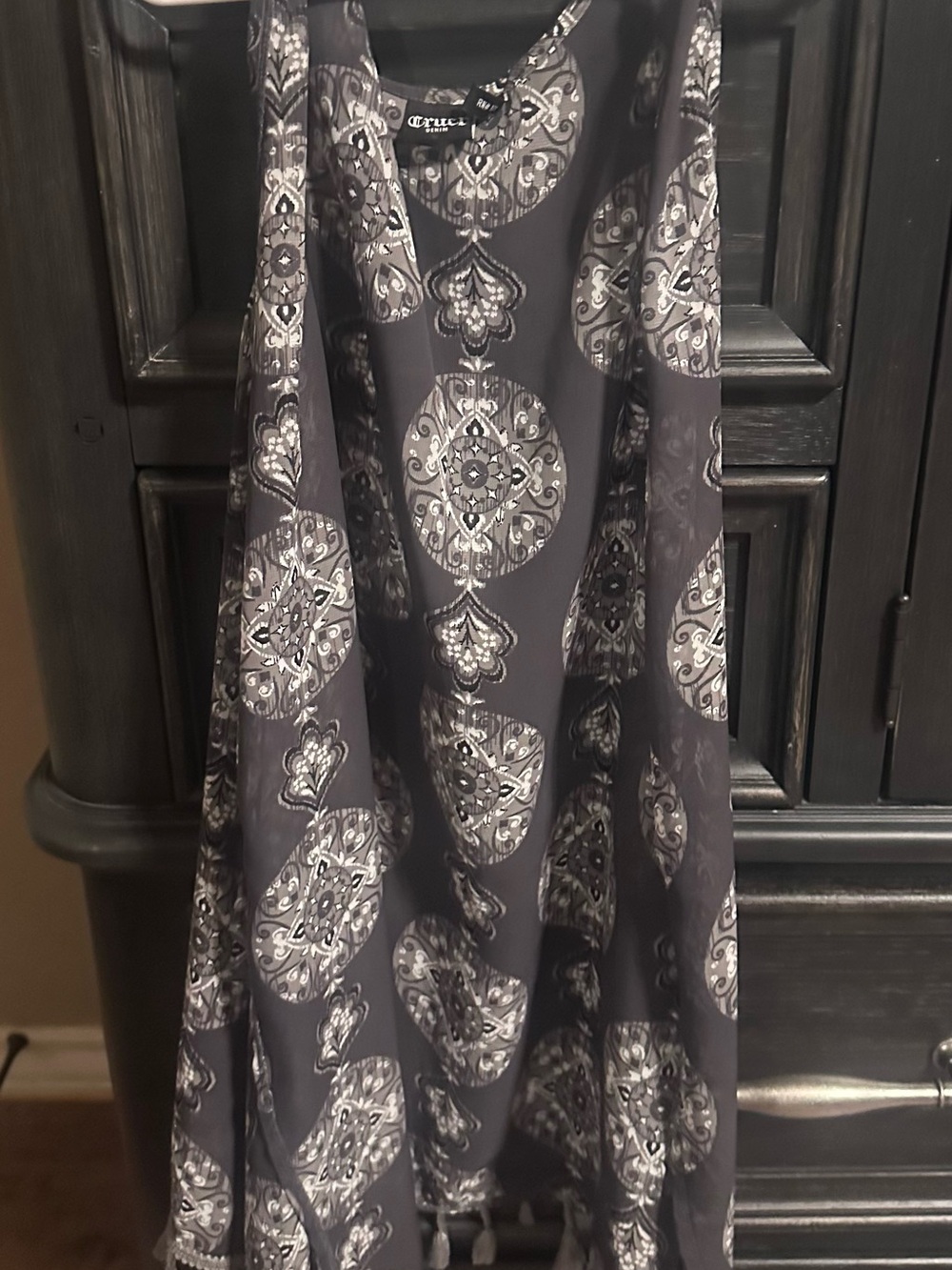Cruel Denim Black & Gray Printed Sleeveless Kimono/Coverup